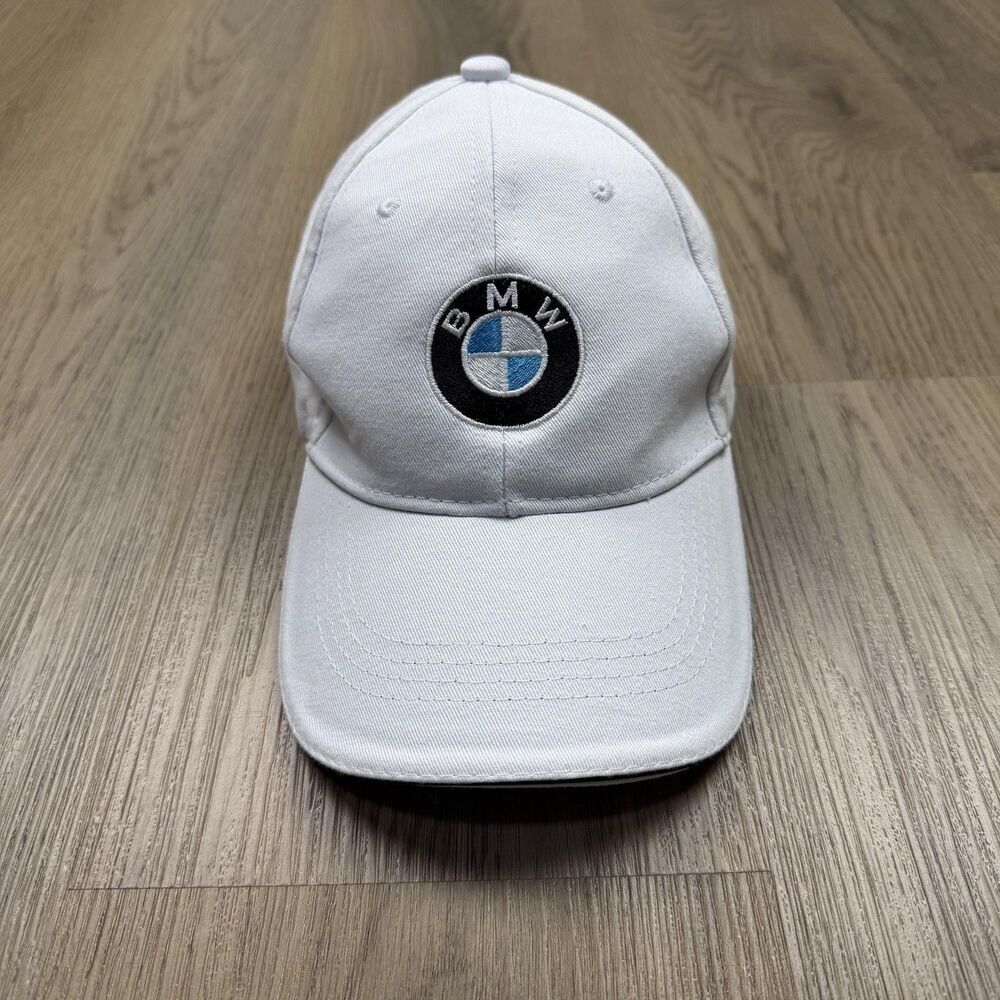 BMW Hat Cap Strap Back One Size White Twill Embroidered Logo Baseball Mens Car